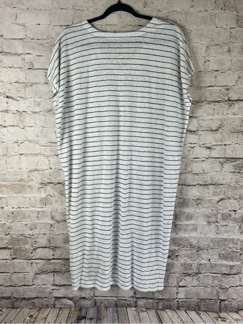 Eileen Fisher Women's Small Organic Linen White Black Striped Short Sleeve Dress